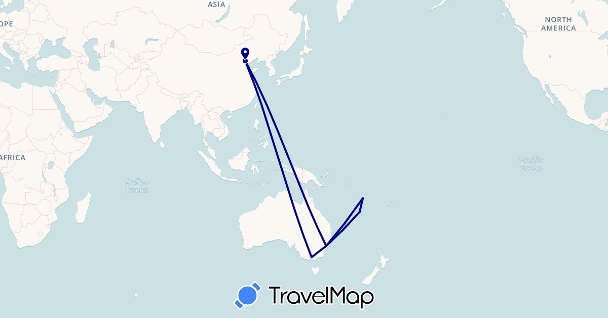 TravelMap itinerary: driving in Australia, China, New Caledonia, Vanuatu (Asia, Oceania)