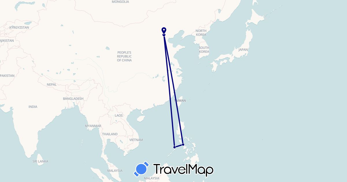 TravelMap itinerary: driving in China, Philippines (Asia)