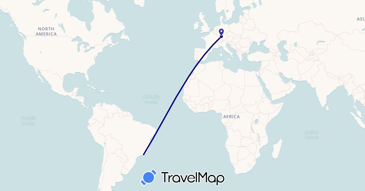 TravelMap itinerary: driving in Brazil, Germany (Europe, South America)
